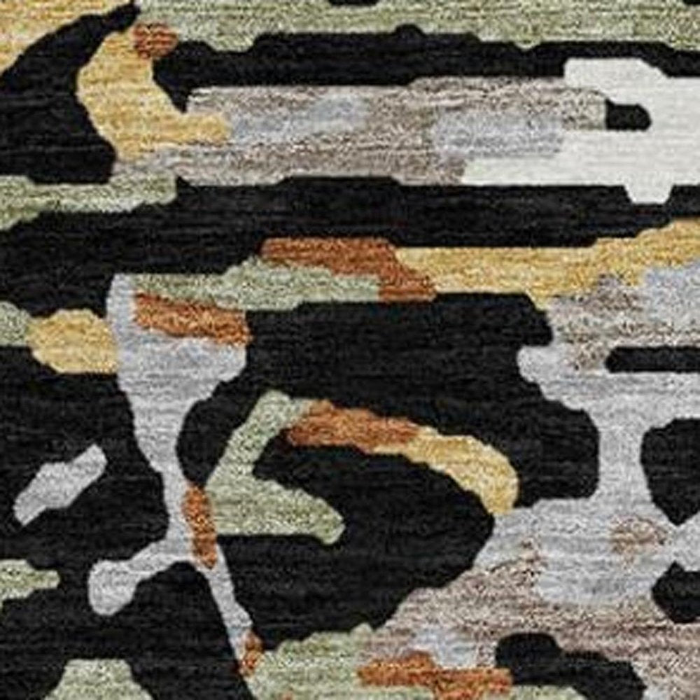 8' Black And Graphite Round Abstract Washable Indoor Outdoor Area Rug — view 4