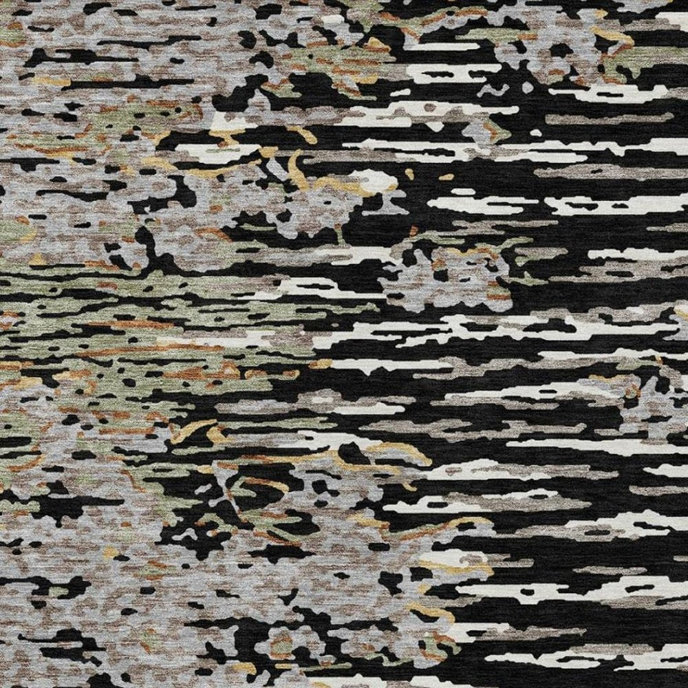 9' X 12' Black And Graphite Abstract Washable Indoor Outdoor Area Rug — view 4