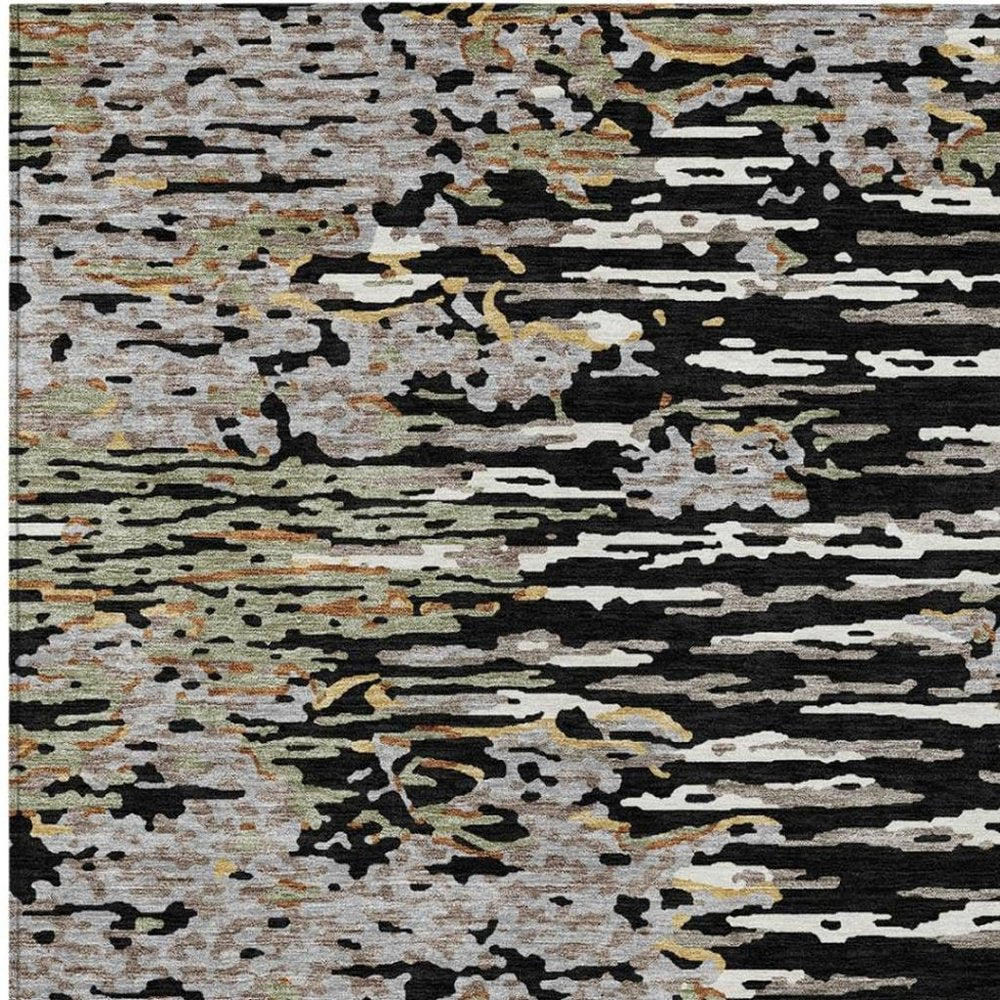 9' X 12' Black And Graphite Abstract Washable Indoor Outdoor Area Rug HomeRoots
