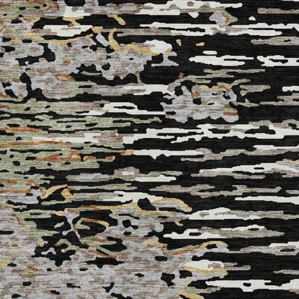 9' X 12' Black And Graphite Abstract Washable Indoor Outdoor Area Rug — view 8