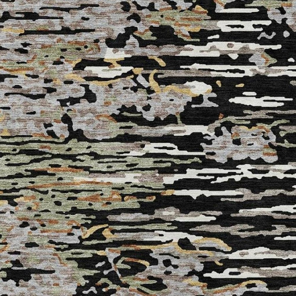 9' X 12' Black And Graphite Abstract Washable Indoor Outdoor Area Rug — view 10