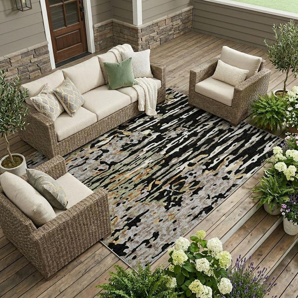 9' X 12' Black And Graphite Abstract Washable Indoor Outdoor Area Rug — view 12