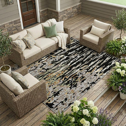 9' X 12' Black And Graphite Abstract Washable Indoor Outdoor Area Rug HomeRoots