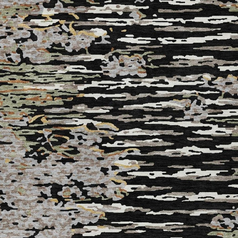 10' X 14' Black And Graphite Abstract Washable Indoor Outdoor Area Rug — view 8