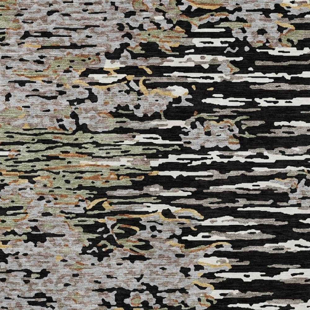 10' X 14' Black And Graphite Abstract Washable Indoor Outdoor Area Rug — view 12