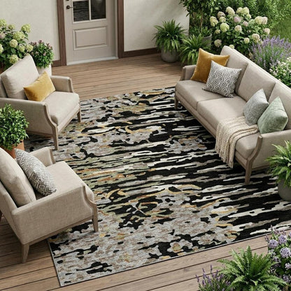 10' X 14' Black And Graphite Abstract Washable Indoor Outdoor Area Rug HomeRoots