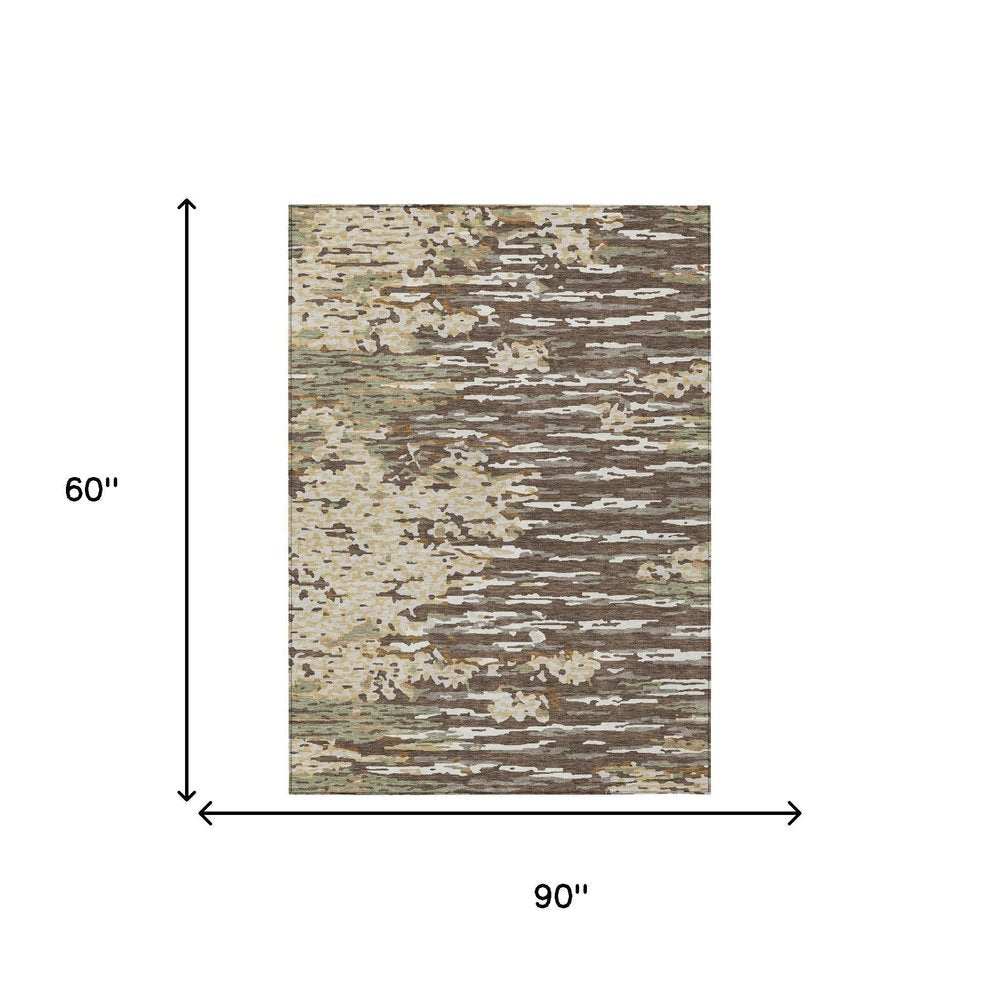 5' X 8' Coffee And Brown Abstract Washable Indoor Outdoor Area Rug — view 10