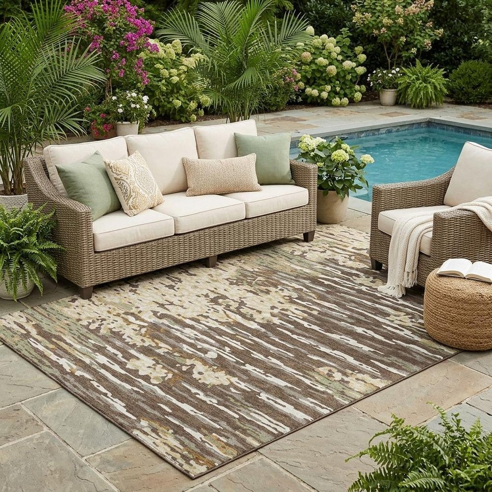 5' X 8' Coffee And Brown Abstract Washable Indoor Outdoor Area Rug — view 11