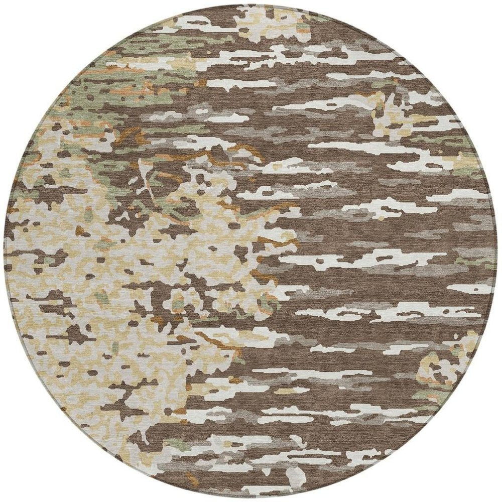 8' Coffee And Brown Round Abstract Washable Indoor Outdoor Area Rug HomeRoots