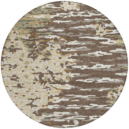 8' Coffee And Brown Round Abstract Washable Indoor Outdoor Area Rug HomeRoots