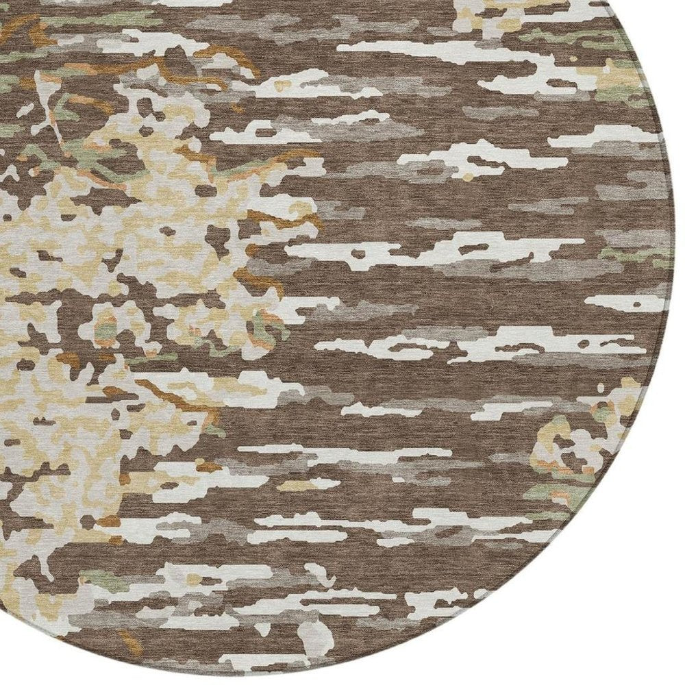 8' Coffee And Brown Round Abstract Washable Indoor Outdoor Area Rug HomeRoots