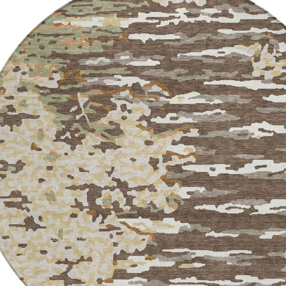 8' Coffee And Brown Round Abstract Washable Indoor Outdoor Area Rug HomeRoots