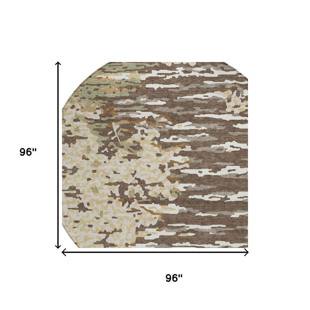 8' Coffee And Brown Round Abstract Washable Indoor Outdoor Area Rug HomeRoots