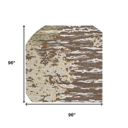 8' Coffee And Brown Round Abstract Washable Indoor Outdoor Area Rug HomeRoots