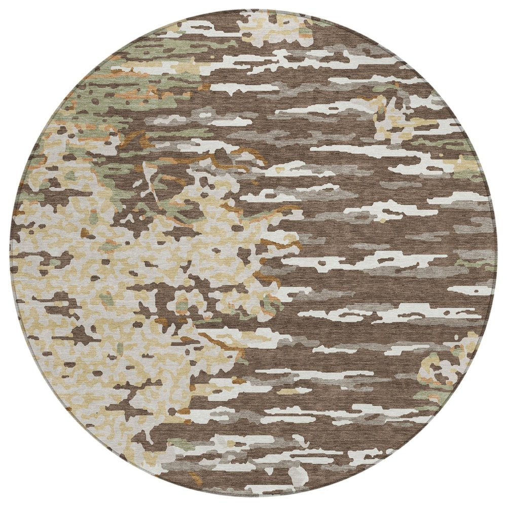 8' Coffee And Brown Round Abstract Washable Indoor Outdoor Area Rug HomeRoots