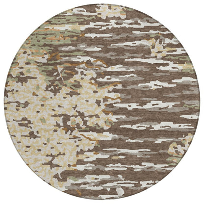 8' Coffee And Brown Round Abstract Washable Indoor Outdoor Area Rug HomeRoots