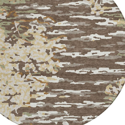 8' Coffee And Brown Round Abstract Washable Indoor Outdoor Area Rug HomeRoots