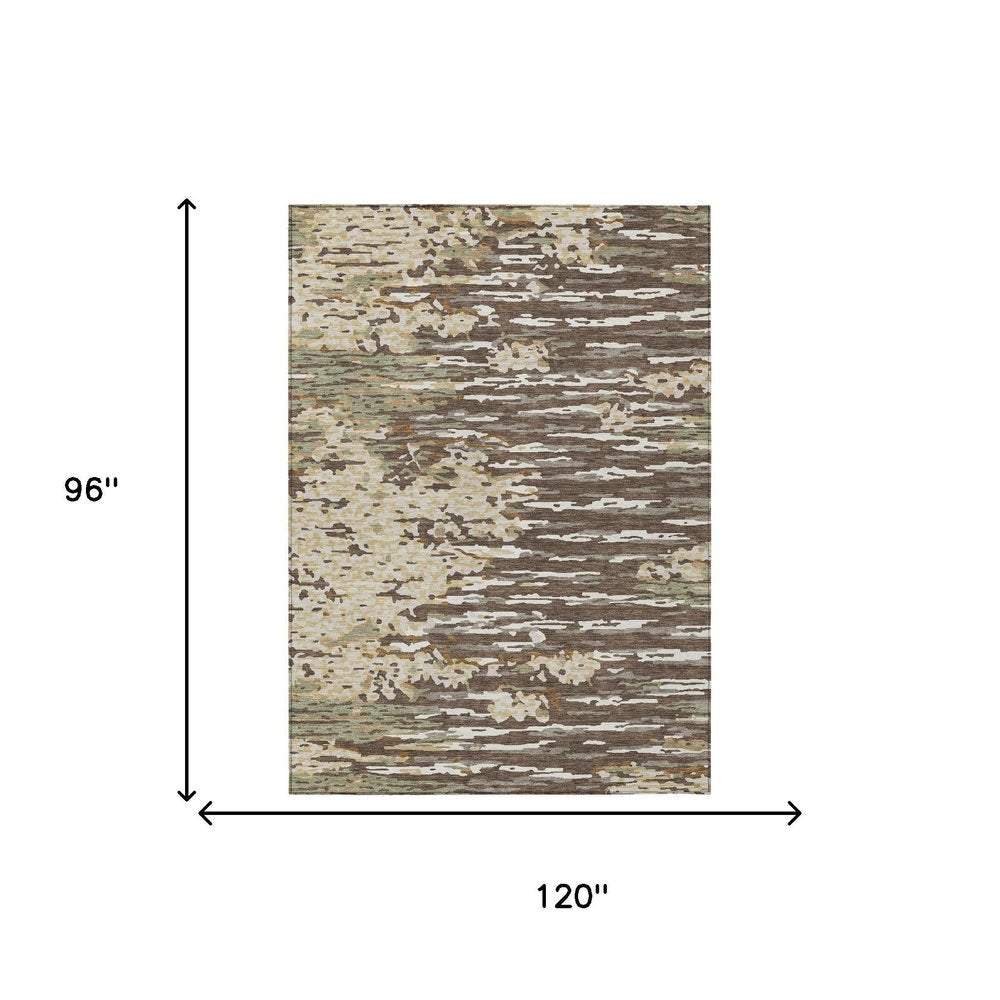 8' X 10' Coffee And Brown Abstract Washable Indoor Outdoor Area Rug — view 8