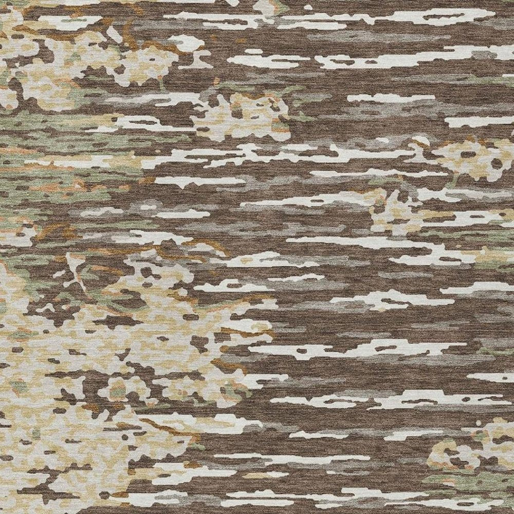 9' X 12' Coffee And Brown Abstract Washable Indoor Outdoor Area Rug