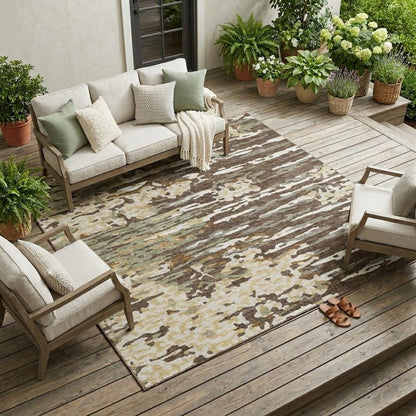 9' X 12' Coffee And Brown Abstract Washable Indoor Outdoor Area Rug