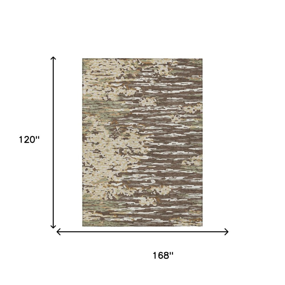 10' X 14' Coffee And Brown Abstract Washable Indoor Outdoor Area Rug — view 10