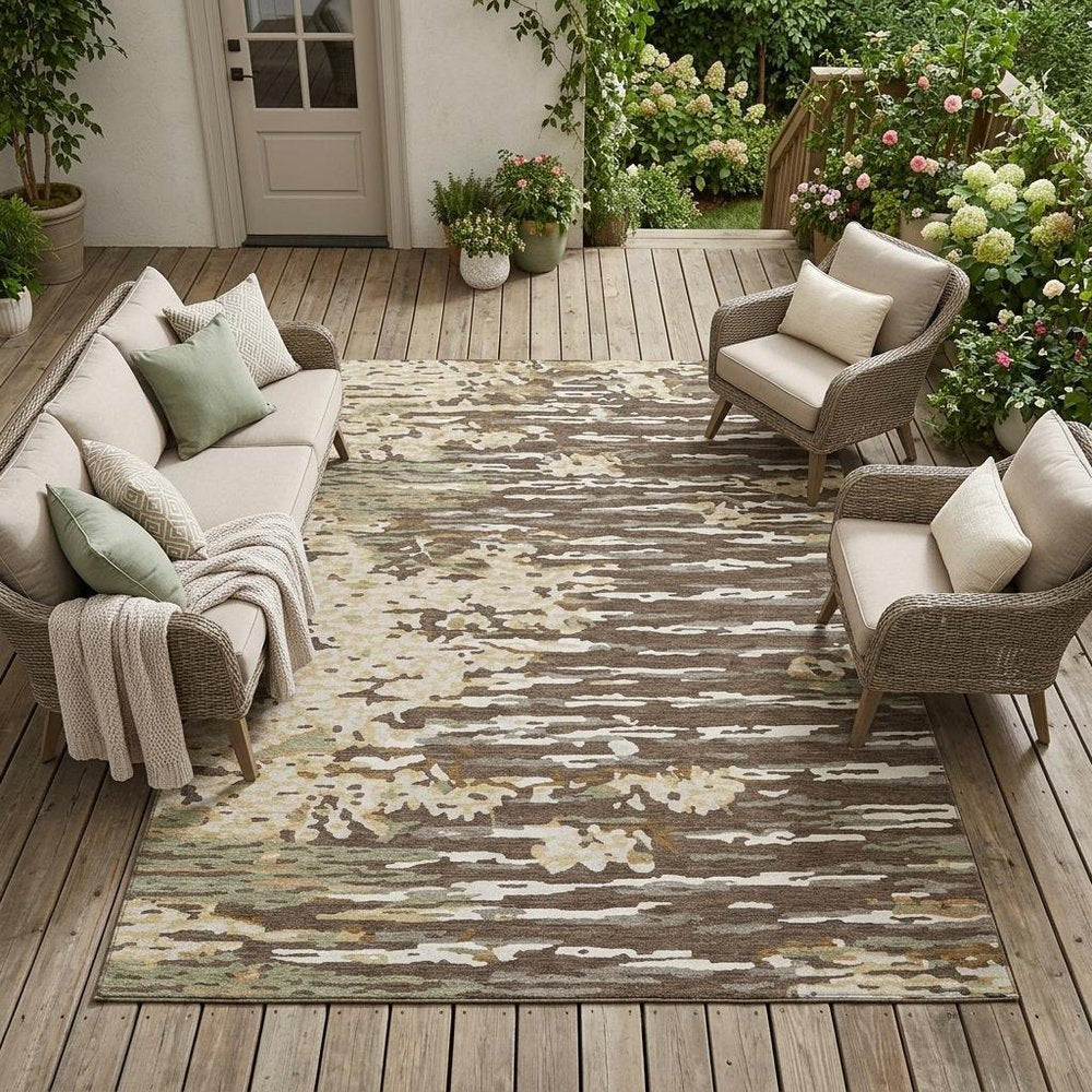 10' X 14' Coffee And Brown Abstract Washable Indoor Outdoor Area Rug — view 11