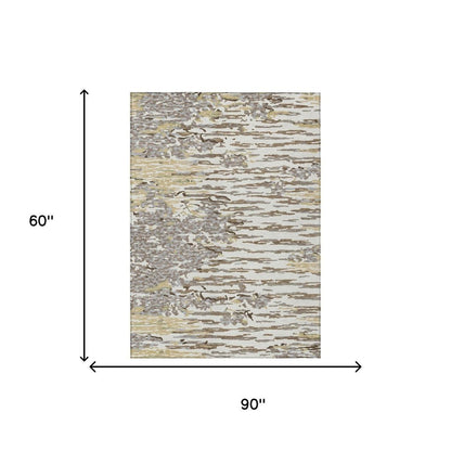 5' X 8' Ivory And Silver Abstract Washable Indoor Outdoor Area Rug HomeRoots