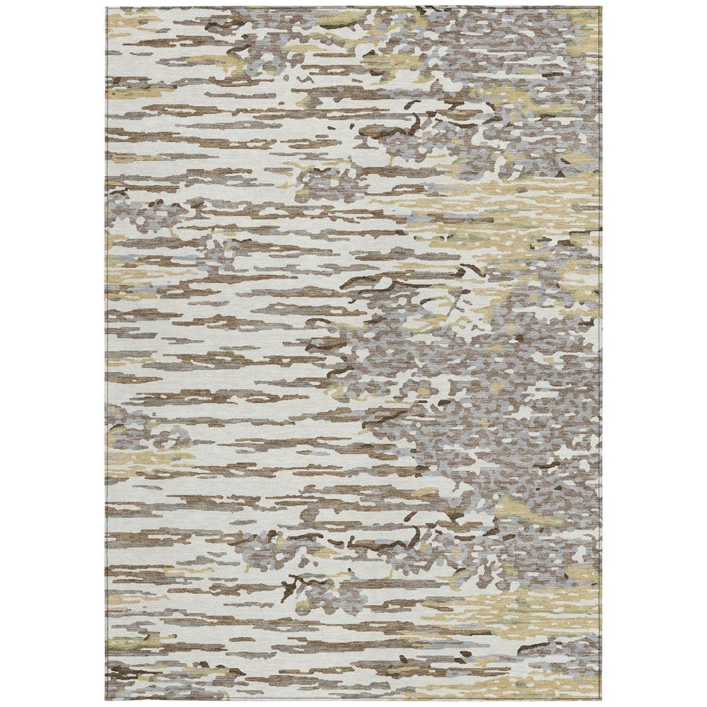 5' X 8' Ivory And Silver Abstract Washable Indoor Outdoor Area Rug — view 7