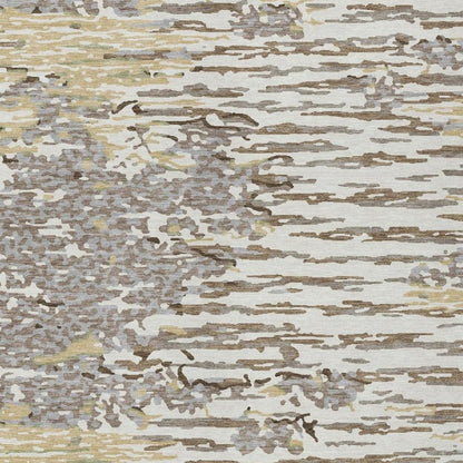 5' X 8' Ivory And Silver Abstract Washable Indoor Outdoor Area Rug