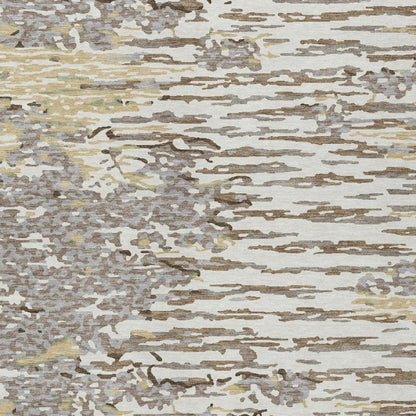 5' X 8' Ivory And Silver Abstract Washable Indoor Outdoor Area Rug