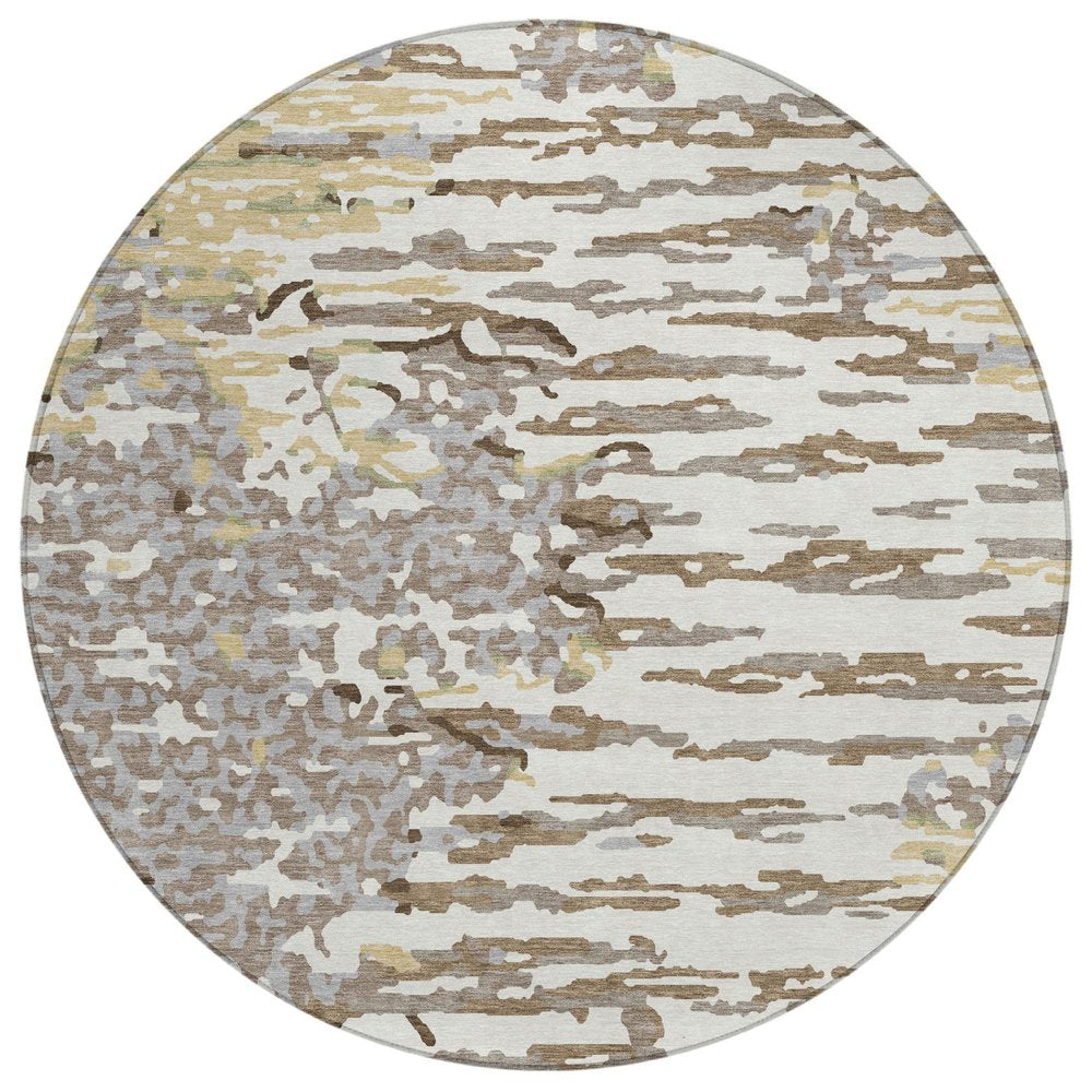 8' Ivory And Silver Round Abstract Washable Indoor Outdoor Area Rug HomeRoots