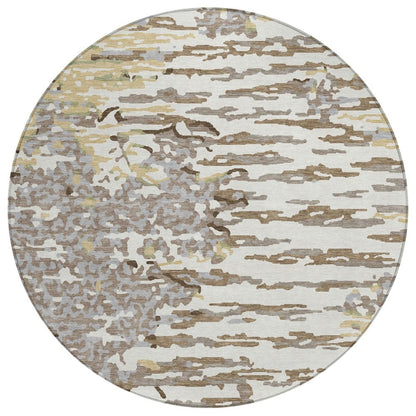 8' Ivory And Silver Round Abstract Washable Indoor Outdoor Area Rug HomeRoots