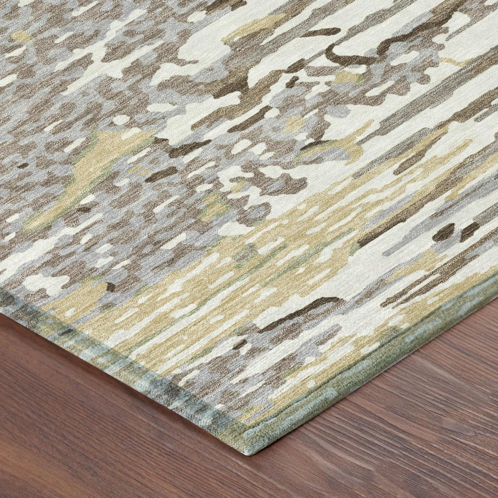 8' Ivory And Silver Round Abstract Washable Indoor Outdoor Area Rug — view 2