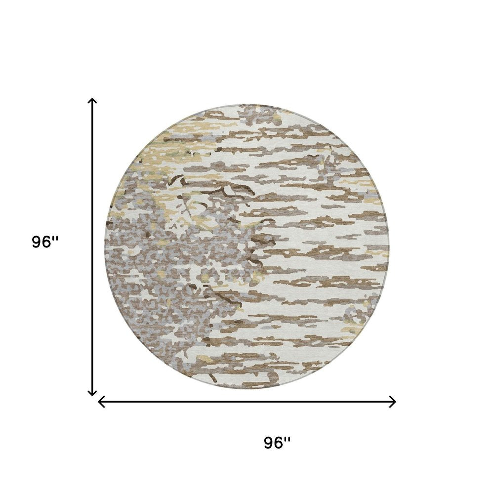8' Ivory And Silver Round Abstract Washable Indoor Outdoor Area Rug — view 4