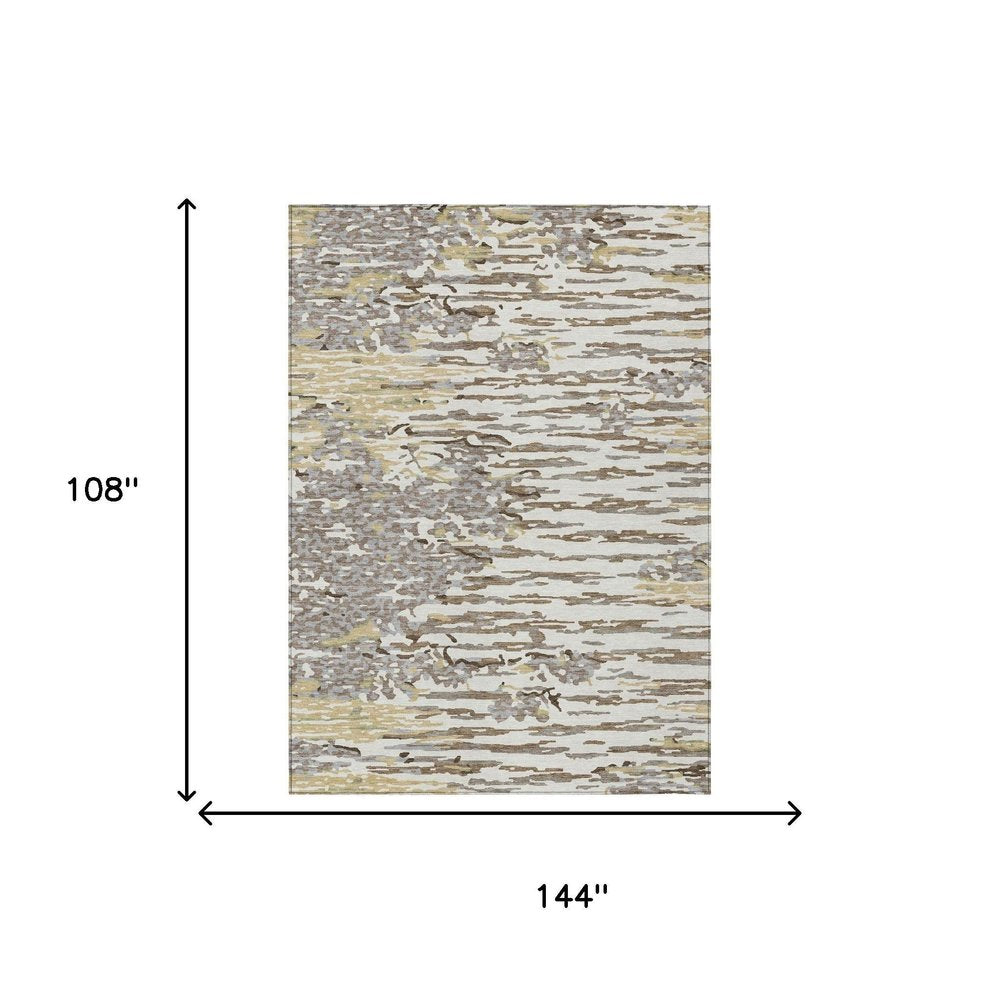 9' X 12' Ivory And Silver Abstract Washable Indoor Outdoor Area Rug