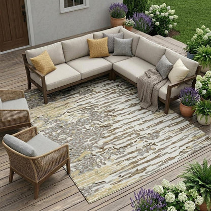 9' X 12' Ivory And Silver Abstract Washable Indoor Outdoor Area Rug HomeRoots