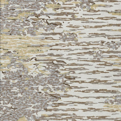 9' X 12' Ivory And Silver Abstract Washable Indoor Outdoor Area Rug