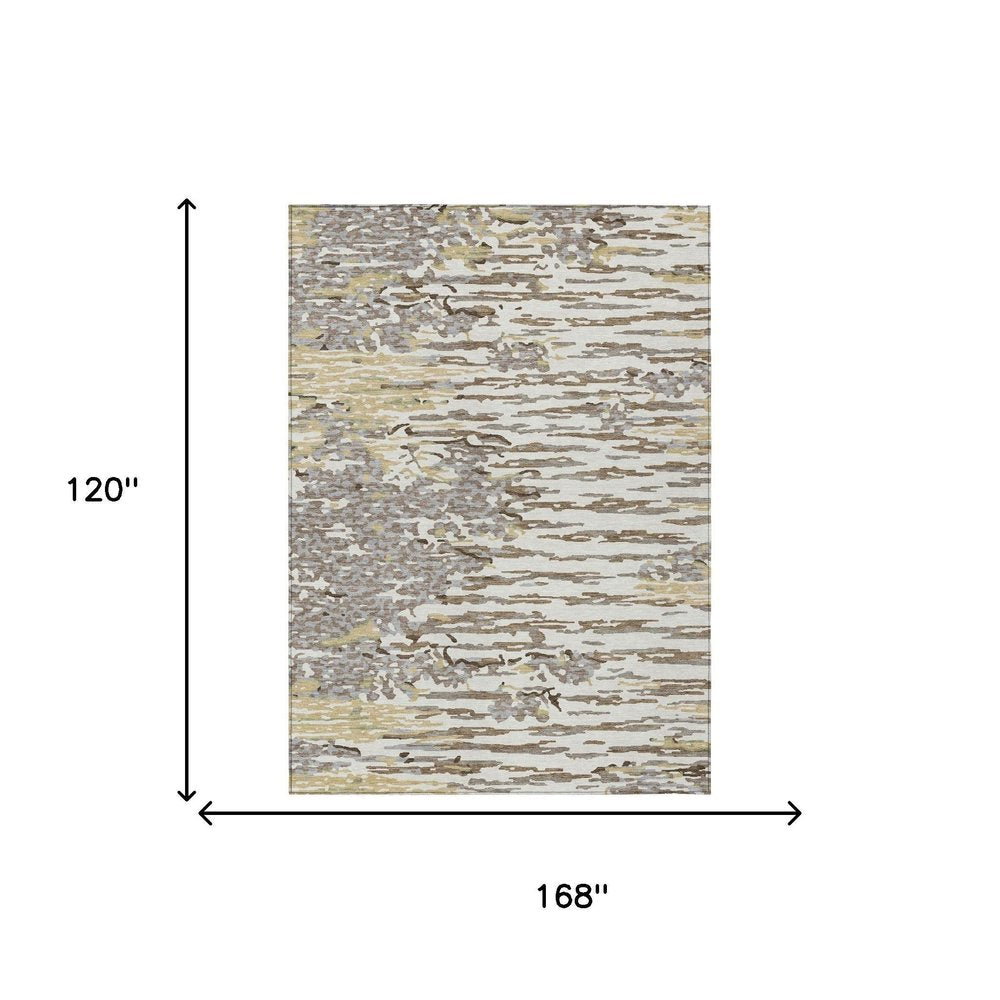 10' X 14' Ivory And Silver Abstract Washable Indoor Outdoor Area Rug — view 5