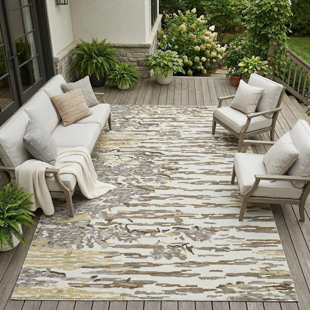 10' X 14' Ivory And Silver Abstract Washable Indoor Outdoor Area Rug HomeRoots
