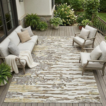 10' X 14' Ivory And Silver Abstract Washable Indoor Outdoor Area Rug HomeRoots