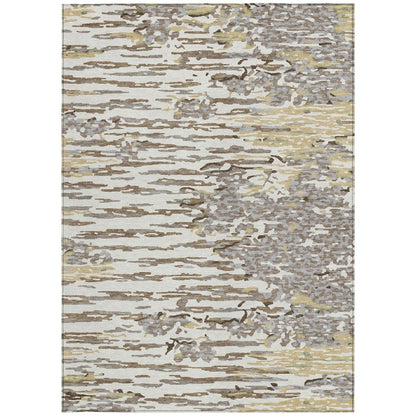 10' X 14' Ivory And Silver Abstract Washable Indoor Outdoor Area Rug