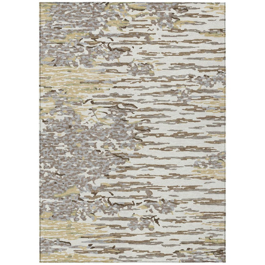 10' X 14' Ivory And Silver Abstract Washable Indoor Outdoor Area Rug