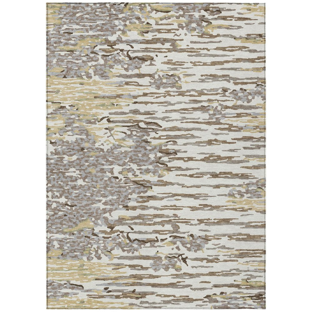 10' X 14' Ivory And Silver Abstract Washable Indoor Outdoor Area Rug