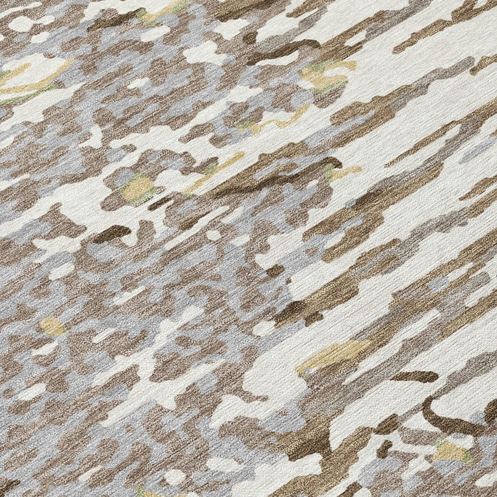 10' X 14' Ivory And Silver Abstract Washable Indoor Outdoor Area Rug — view 3