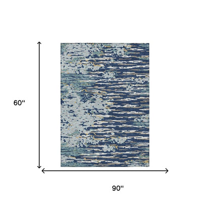 5' X 8' Navy Blue And Blue Abstract Washable Indoor Outdoor Area Rug HomeRoots