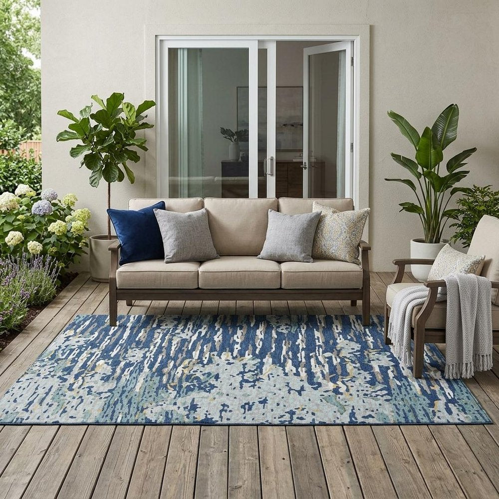 5' X 8' Navy Blue And Blue Abstract Washable Indoor Outdoor Area Rug — view 5