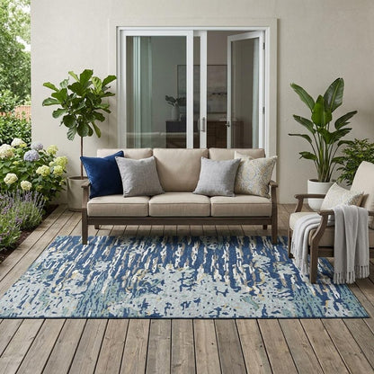5' X 8' Navy Blue And Blue Abstract Washable Indoor Outdoor Area Rug