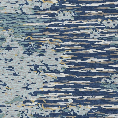 5' X 8' Navy Blue And Blue Abstract Washable Indoor Outdoor Area Rug