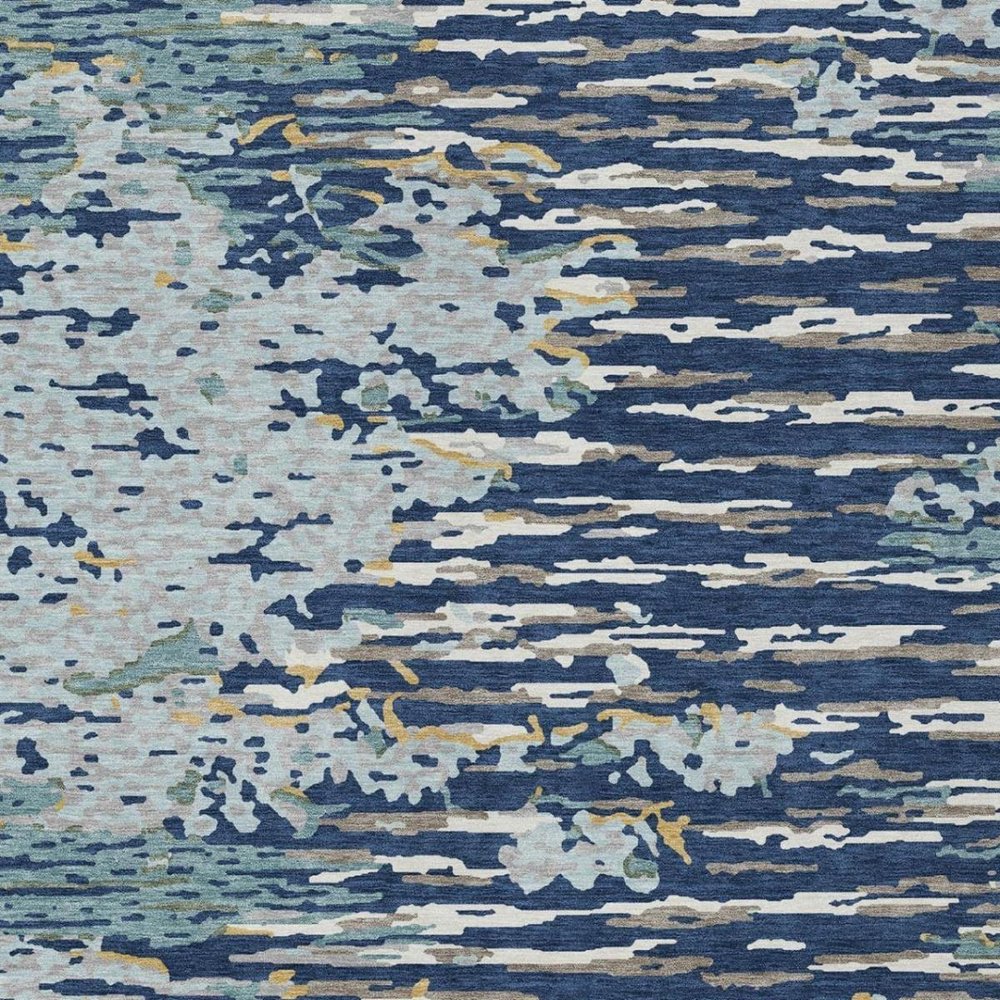 5' X 8' Navy Blue And Blue Abstract Washable Indoor Outdoor Area Rug — view 9