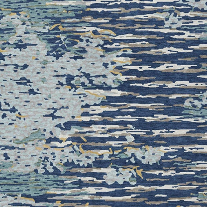 5' X 8' Navy Blue And Blue Abstract Washable Indoor Outdoor Area Rug